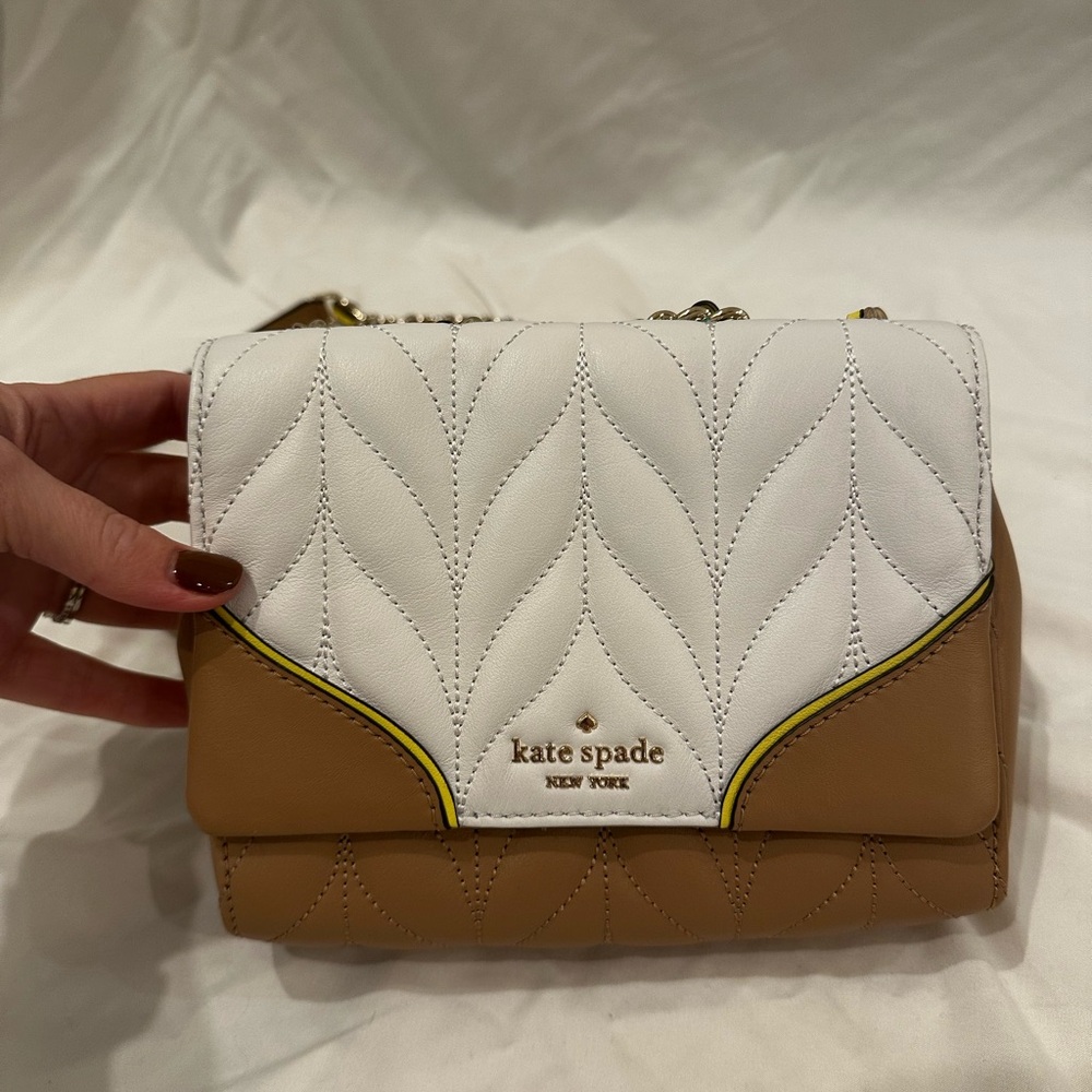 Kate Spade White and Tan Quilted Crossbody Bag